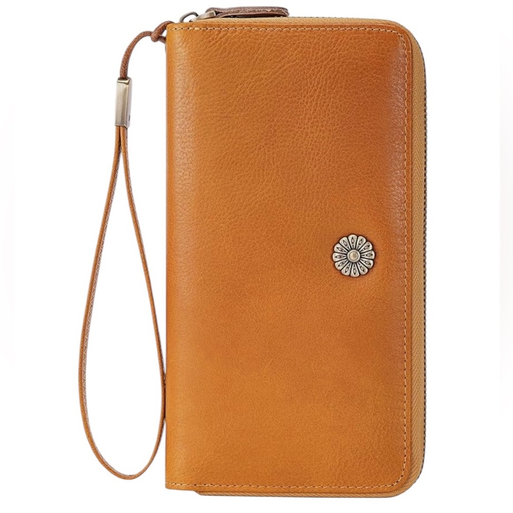 Rectangular/Leather Bi-Fold Wallet/RFID Blocking/Large Capacity Wristlet Clutch